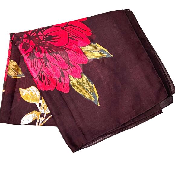 Floral Wrap Cotton Poly blend scarf shawl burgundy pink floral huge square pareo - Picture 1 of 7
